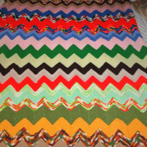 Vintage Other - Twin Size Chevron Afghan Handmade